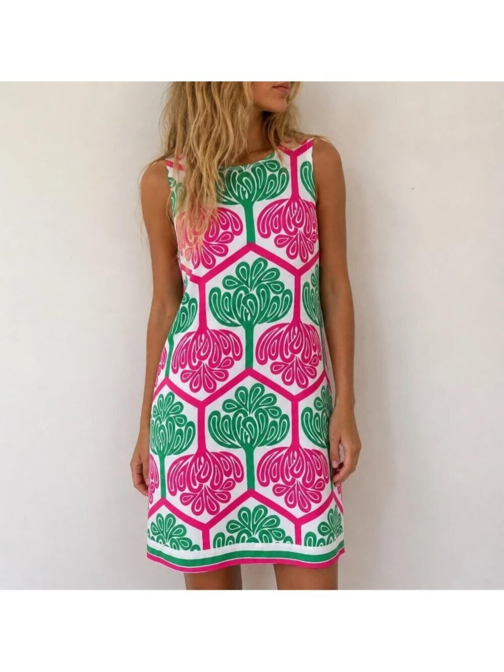 London Times Dress 4 Small Pink Tree Of Life Abstract Shift Retro Boho Artsy Hip